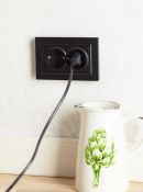 Штепсельная розетка встраиваемая двойная IEK BRITE 16А BR-R24-16-K02-F РСш12-3-БрЧ с з/к и шторками в сборе черный