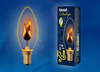 лампа декоративная накаливания свеча 3W IL-N-C35-3/RED-FLAME/E14/CL с эфф. мерцающ. пламени