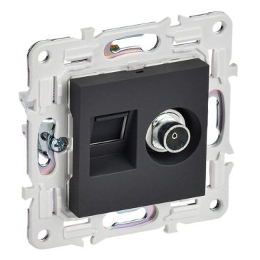 Розетка встраиваемая комбинированная IEK SKANDY SK-AK20-2-K53 SK-A15G TV+RJ45 кат.6 графит