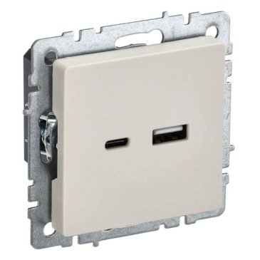 Розетка встраиваемая USB IEK BRITE A+C 18Вт BR-U22-018-K10 РЮ11-1-БрКр бежевый