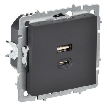 Розетка встраиваемая USB IEK BRITE A+C 45Вт BR-U22-045-K53 РЮ11-2-БрГ графит