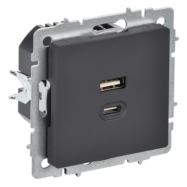 Розетка встраиваемая USB IEK BRITE A+C 45Вт BR-U22-045-K53 РЮ11-2-БрГ графит