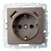 Штепсельная розетка встраиваемая IEK BRITE 16А BR-R14-16-U22-018-K45 РЮш11-1-БрТБ с з/к и шторками с USB A+C 18Вт бронза
