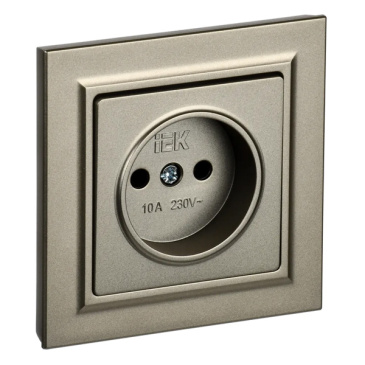 Штепсельная розетка встраиваемая IEK BRITE 10А BR-R10-10-K37-F РСР10-1-0-БрШ без з/к и шторками в сборе шампань
