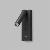Накладной светильник-бра   3W Белый теплый DENKIRS CHARGELUX DK5090-BK 220V IP20 с  USB-A и USB-C черный Накладной светильник-бра   3W Белый теплый DENKIRS CHARGELUX DK5090-BK 220V IP20 с  USB-A и USB-C черный