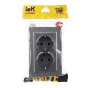 Штепсельная розетка встраиваемая двойная IEK BRITE 16А BR-R24-16-K46-F РСш12-3-БрС с з/к и шторками в сборе сталь