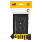 Штепсельная розетка встраиваемая двойная IEK BRITE 10А BR-R23-10-K02-F РСш12-2-БрЧ без з/к с з/ш в сборе черный