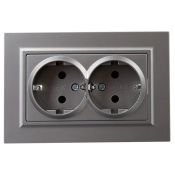 Штепсельная розетка встраиваемая двойная IEK BRITE 16А BR-R21-16-K46-F РС12-3-БрС с з/к без з/ш в сборе сталь