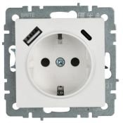 Штепсельная розетка встраиваемая IEK BRITE 16А BR-R14-16-U22-018-K01 РЮш11-1-БрБ с з/к и шторками с USB A+C 18Вт белый