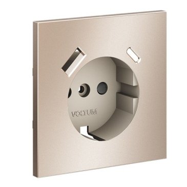 Накладка для розетки с заземлением и защитными шторками с USB A+C S70 Metal платина
