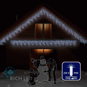 гирлянда БАХРОМА   8W Белый, Rich LED RL-i3*0.5F-CT/W,  прозрачный провод 3x0.5 м., соединяемая, 220V, 112 Led, IP65, мерцание