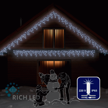 гирлянда БАХРОМА   8W Белый, Rich LED RL-i3*0.5F-CT/W,  прозрачный провод 3x0.5 м., соединяемая, 220V, 112 Led, IP65, мерцание
