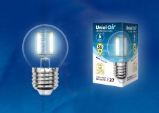 светодиодная лампа шар  G45 Белый дневной  6W UL-00002208 LED-G45-6W/NW/E27/CL GLA01TR AIR