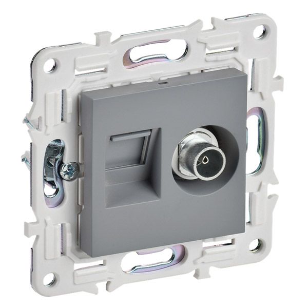 Розетка встраиваемая комбинированная IEK SKANDY SK-AK20-1-K03 SK-A14Gr TV+RJ45 кат.5E серый