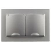 Штепсельная розетка встраиваемая двойная IEK BRITE 16А BR-R26-16-44-K46-F РСбш12-3-44-БрС с крышкой в сборе сталь IP44