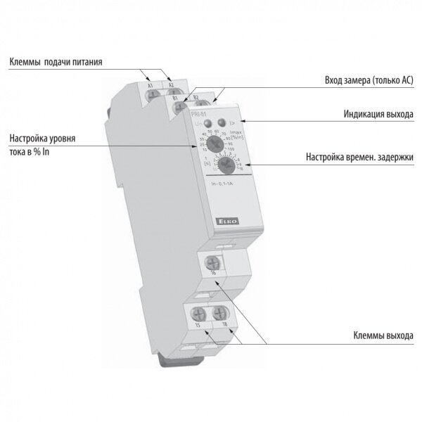 Реле контроля тока PRI-51/ 8A, аналоговое, настр. задержка 8595188124935