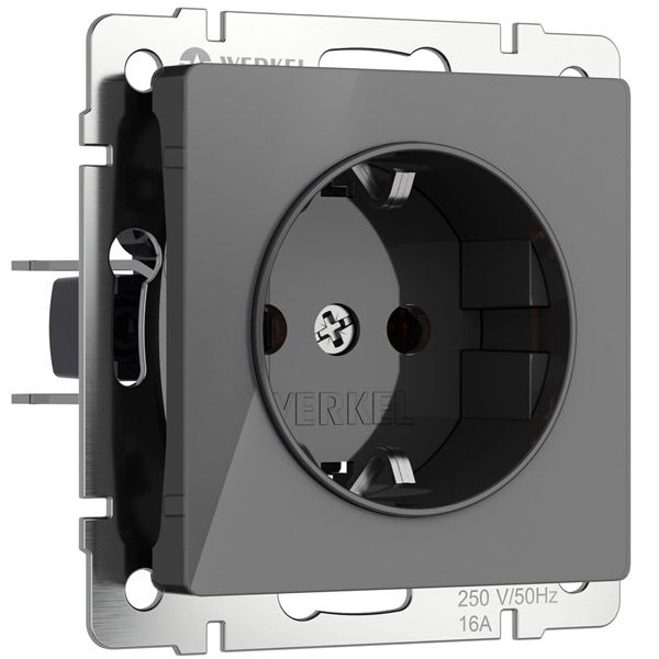 Штепсельная розетка встраиваемая WERKEL 16A 250V W1171144 IP31 с/з и шторками графит