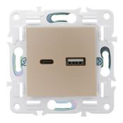 Розетка встраиваемая USB IEK SKANDY A+C 3,1А SK-U22-D31-K37 SK-R14Sh шампань