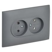 Штепсельная розетка встраиваемая двойная IEK SKANDY 10А SK-R20-10-K03-F SK-R10Gr без з/к без шторок в сборе серый