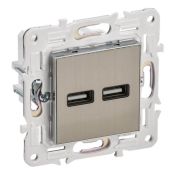 Розетка встраиваемая USB IEK SKANDY A+A 3,1А SK-U21-D31-K50 SK-R15N металл никель