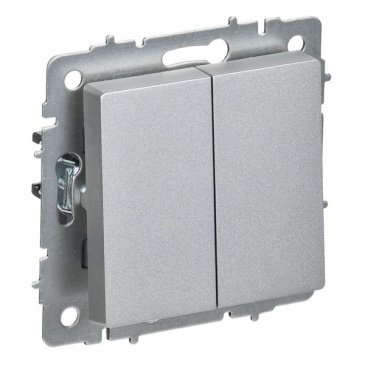 Выключатель встраиваемый двухклавишный перекрестный IEK BRITE BR-V23-0-10-K47 ВС10-2-3-БрА алюминий