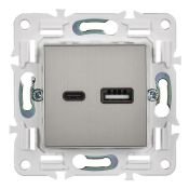 Розетка встраиваемая USB IEK SKANDY A+C 3,1А SK-U22-D31-K50 SK-R14N металл никель