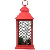 фигурка  светодиодная Декоративный фонарь со свечкой Белый теплый, 513-041, 1Led, 3хААА, красный корпус,  IP20