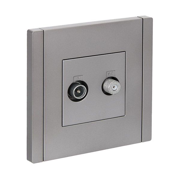 ТВ-розетка встраиваемая TV+SAT IEK FORTE&PIANO FP538 сталь FP-AF20-O-K46