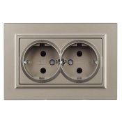 Штепсельная розетка встраиваемая двойная IEK BRITE 16А BR-R21-16-K37-F РС12-3-БрШ с з/к без з/ш в сборе шампань
