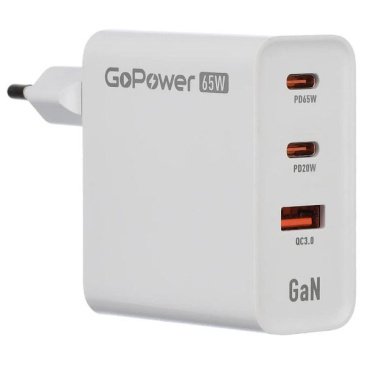 Зарядное устройство GPQC10 1USB+2Type-C 65W QC3.0 GAN GoPower белый
