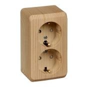 Штепсельная розетка двойная накладная ЭТЮД 16A 250V PA16-008D с/з со шторками сосна