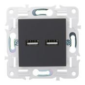Розетка встраиваемая USB IEK SKANDY A+A 3,1А SK-U21-D31-K53 SK-R15G графит