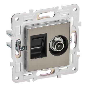Розетка встраиваемая комбинированная IEK SKANDY SK-AK20-2-K50 SK-A15N TV+RJ45 кат.6 металл никель