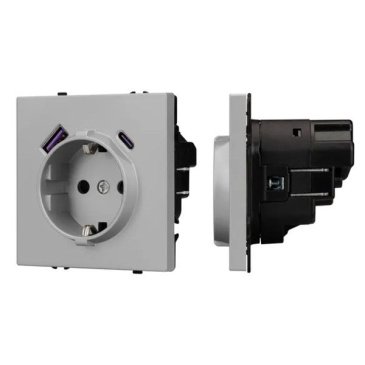 Штепсельная розетка встраиваемая Arlight SCT-NOBE-MUAC-SFPL-IS 16А 059445 с/з и USB тип A+C никель