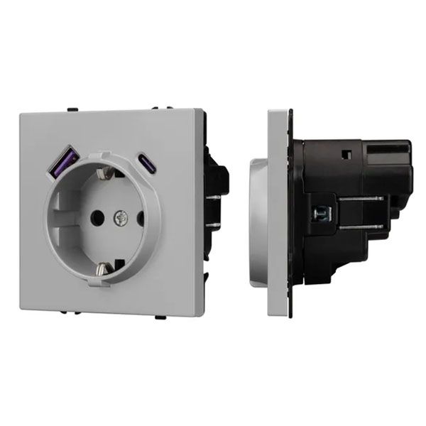 Штепсельная розетка встраиваемая Arlight SCT-NOBE-MUAC-SFPL-IS 16А 059445 с/з и USB тип A+C никель