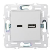 Розетка встраиваемая USB IEK SKANDY A+C 3,1А SK-U22-D31-K01 SK-R14W арктический белый