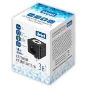 разветвитель -двойник Uniel с заземлением 16A 2USB+1TYPE C UL-00011246 S-GES2-16SBUC BLACK