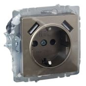 Штепсельная розетка встраиваемая IEK BRITE 16А BR-R14-16-U21-D21-K37 РЮш10-1-БрШ с з/к и шторками с USB A+A 2,1А шампань