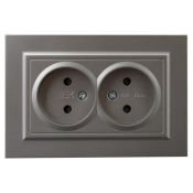 Штепсельная розетка встраиваемая двойная IEK BRITE 10А BR-R23-10-K46-F РСш12-2-БрС без з/к с з/ш в сборе сталь