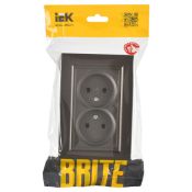 Штепсельная розетка встраиваемая двойная IEK BRITE 10А BR-R23-10-K45-F РСш12-2-БрТБ без з/к с з/ш в сборе бронза