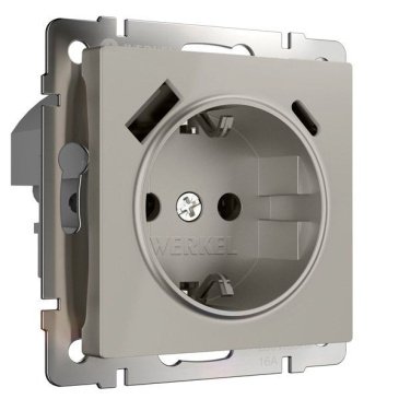 Штепсельная розетка встраиваемая WERKEL 16A 250V W1271704 с/з, шторками и USB тип A+C дымчатый