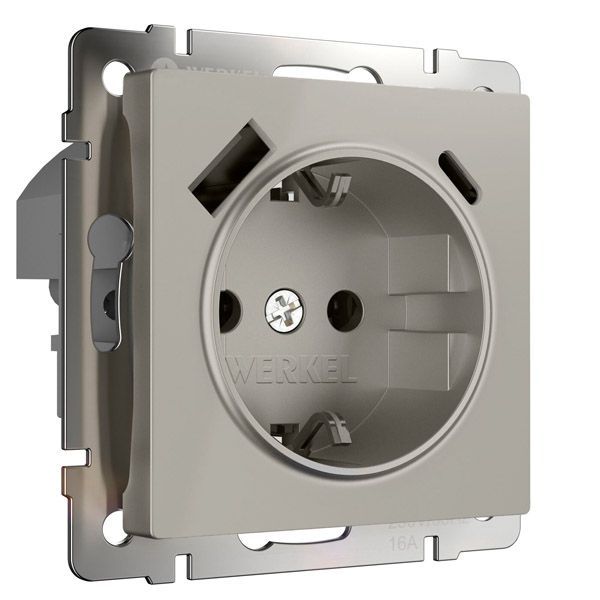 Штепсельная розетка встраиваемая WERKEL 16A 250V W1271704 с/з, шторками и USB тип A+C дымчатый