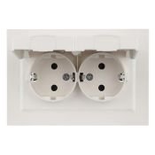 Штепсельная розетка встраиваемая двойная IEK BRITE 16А BR-R26-16-44-K36-F РСбш12-3-44-БрЖ с крышкой в сборе жемчуг IP44