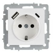 Штепсельная розетка встраиваемая IEK BRITE 16А BR-R14-16-U22-018-K91 РЮш11-1-БрАБ с з/к и шторками с USB A+C 18Вт арктический белый