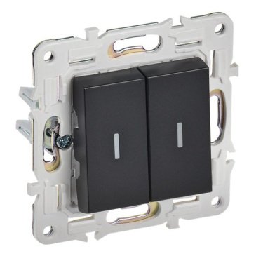 Выключатель встраиваемый двухклавишный с подсветкой IEK SKANDY SK-V20-1-10-K02 SK-V09Bl черный