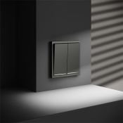 Проходной переключатель встраиваемый VOLTUM S70 двухклавишный с подсветкой 10А титан