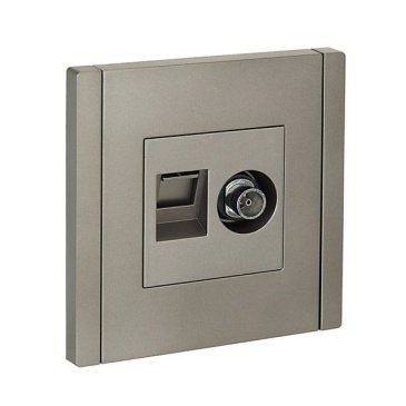 ТВ-розетка встраиваемая TV+RJ45 IEK FORTE&PIANO кат.6 FP537 сталь FP-AK20-2-K46