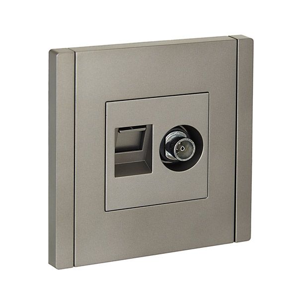 ТВ-розетка встраиваемая TV+RJ45 IEK FORTE&PIANO кат.6 FP537 сталь FP-AK20-2-K46