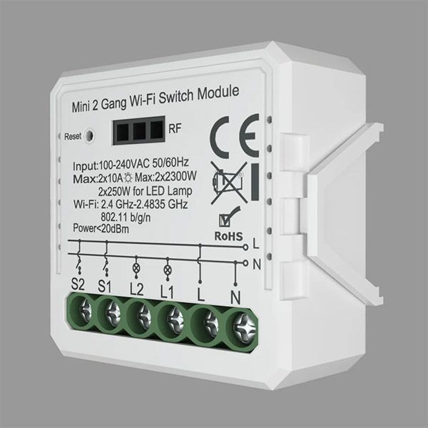 Реле-выключатель DENKIRS RL1002-SM 2х250W двухканальное Wi-Fi