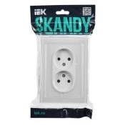 Штепсельная розетка встраиваемая двойная IEK SKANDY 10А SK-R20-10-K01 SK-R03W без з/к без шторок в сборе стекло арктический белый